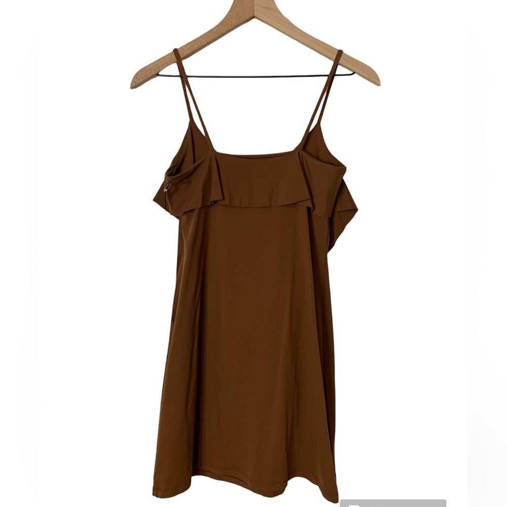 NWT SUSANA MONACO BROWN RUFFLED SPAGHETTI STRAPS MINI DRESS. Size Medium - Picture 2 of 6